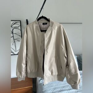 Vici Beige Faux Leather Bomber Jacket